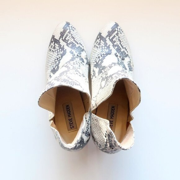 Steve Madden Cream & Grey Snakeskin Almond Toe Block Heel Ankle Boots, Booties - Picture 5 of 15